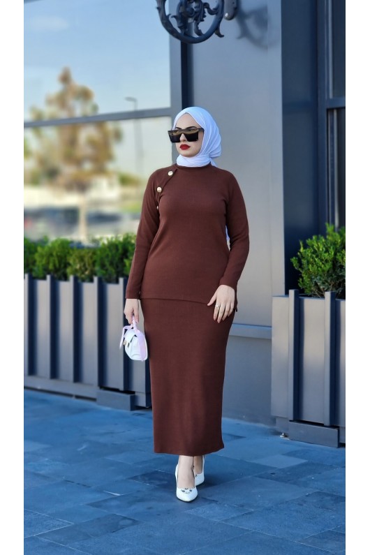2001 - Tesettür İkili Takım Kahverengi̇-I4