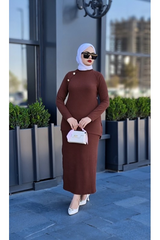 2001 - Tesettür İkili Takım Kahverengi̇-I4