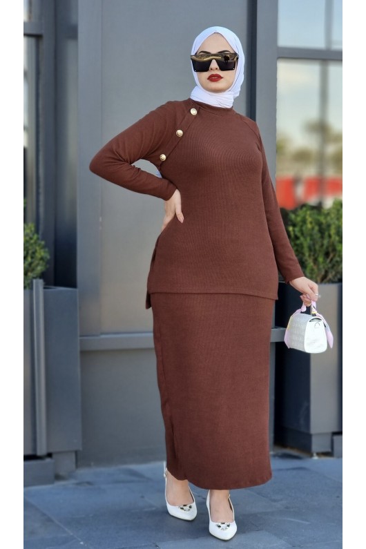 2001 - Tesettür İkili Takım Kahverengi̇-I4
