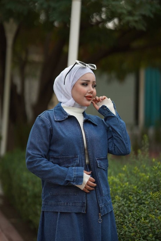 4428 - Tesettür Kot Takım Mavi̇