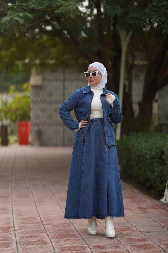 4428 - Tesettür Kot Takım Mavi̇