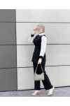 4430 - Çizgili Tesettür İkili Takım Si̇yah-H3