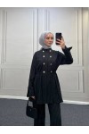 4431 - Bel Büzgülü Tesettür İkili Takım Si̇yah-H2