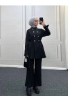 4431 - Bel Büzgülü Tesettür İkili Takım Si̇yah-H2