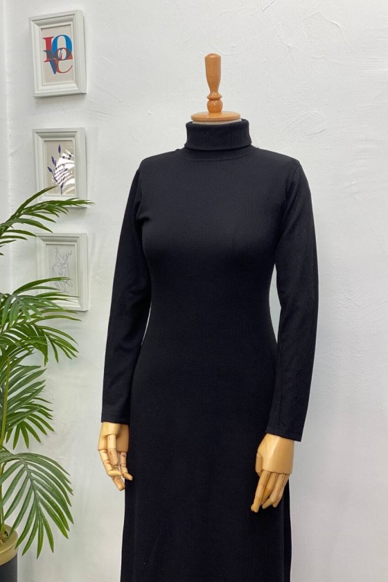 4440 - Yelek Elbise Tesettür İkili Takım Si̇yah-H3