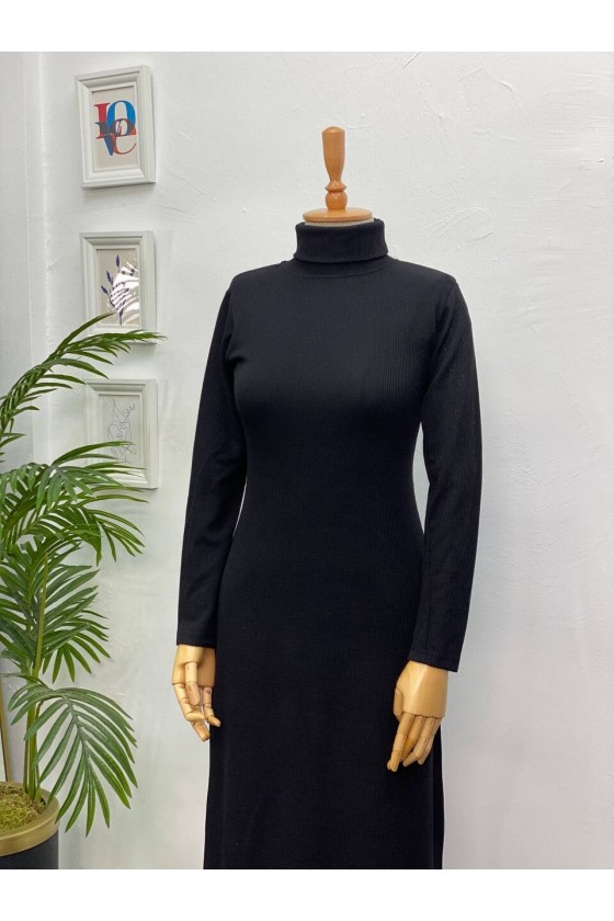 4440 - Yelek Elbise Tesettür İkili Takım Si̇yah-H3