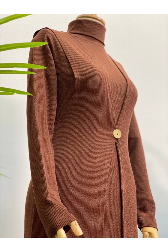 4440 - Yelek Elbise Tesettür İkili Takım Kahverengi̇-H3