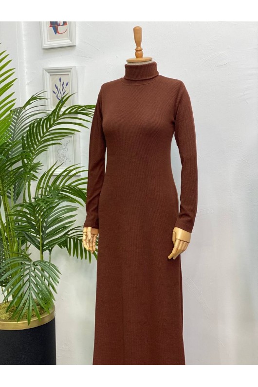 4440 - Yelek Elbise Tesettür İkili Takım Kahverengi̇-H3