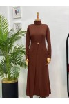 4440 - Yelek Elbise Tesettür İkili Takım Kahverengi̇-H3