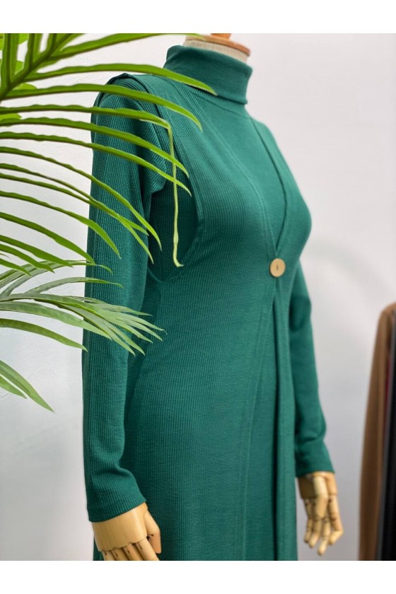 4440 - Yelek Elbise Tesettür İkili Takım Yeşi̇l-H3