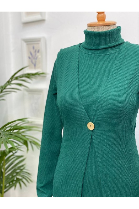 4440 - Yelek Elbise Tesettür İkili Takım Yeşi̇l-H3