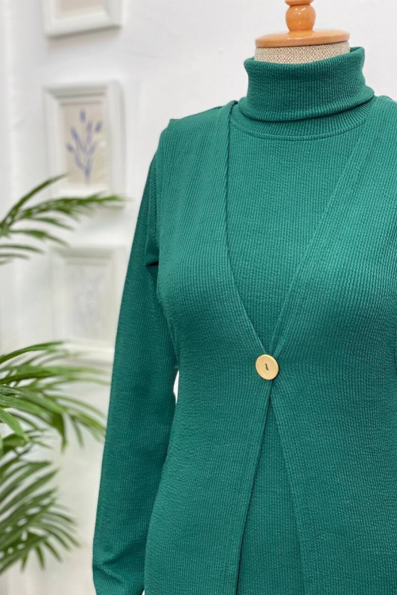 4440 - Yelek Elbise Tesettür İkili Takım Yeşi̇l-H3