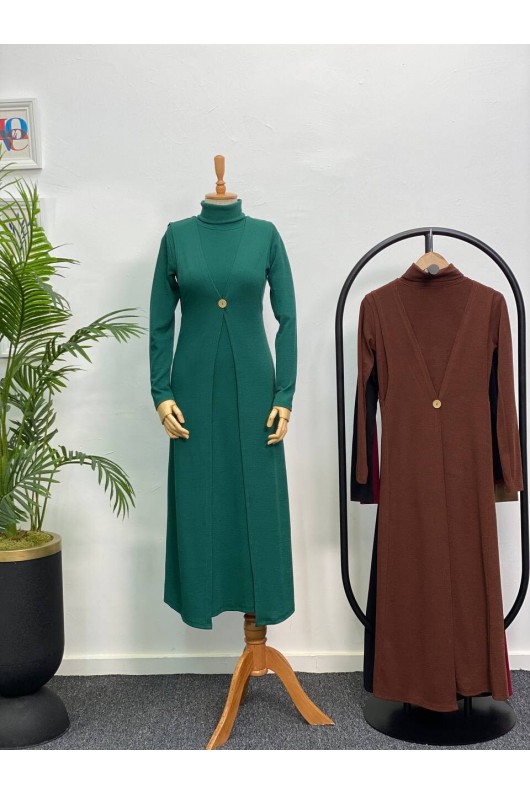 4440 - Yelek Elbise Tesettür İkili Takım Yeşi̇l-H3