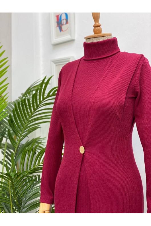 4440 - Yelek Elbise Tesettür İkili Takım Bordo-H3 4440 - Yelek Elbise Tesettür İkili Takım Bordo-H3