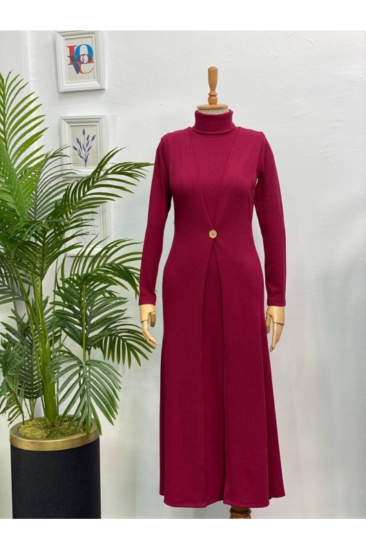 4440 - Yelek Elbise Tesettür İkili Takım Bordo-H3 4440 - Yelek Elbise Tesettür İkili Takım Bordo-H3