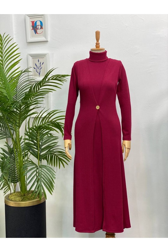 4440 - Yelek Elbise Tesettür İkili Takım Bordo-H3 4440 - Yelek Elbise Tesettür İkili Takım Bordo-H3