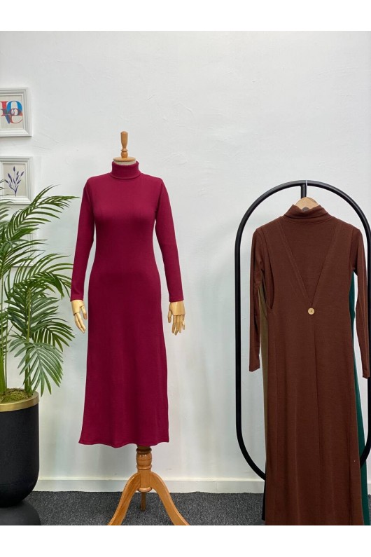 4440 - Yelek Elbise Tesettür İkili Takım Bordo-H3 4440 - Yelek Elbise Tesettür İkili Takım Bordo-H3