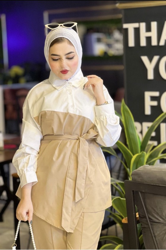 4443 - Tesettür İkili Takım Camel-H4