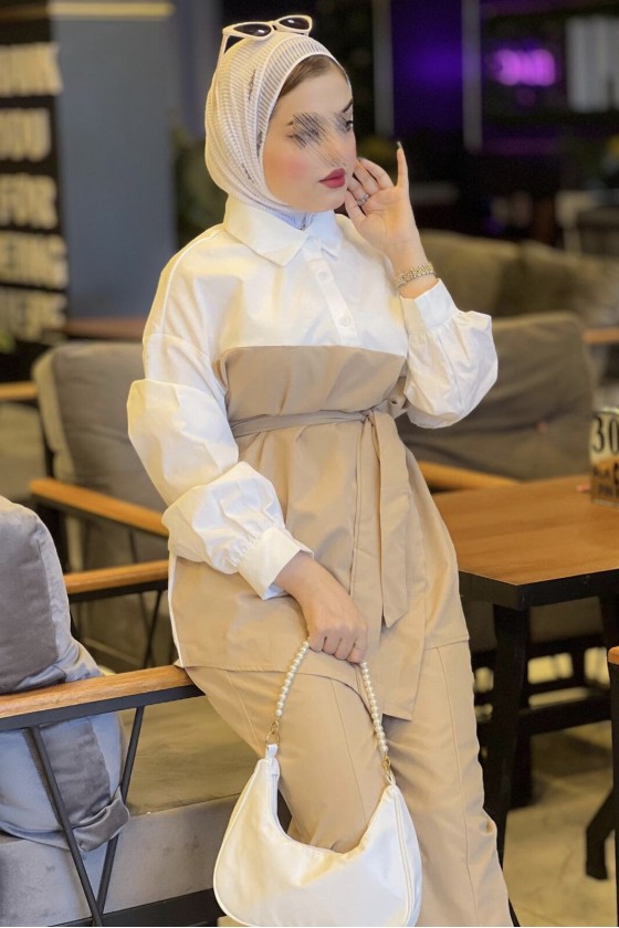 4443 - Tesettür İkili Takım Camel-H4