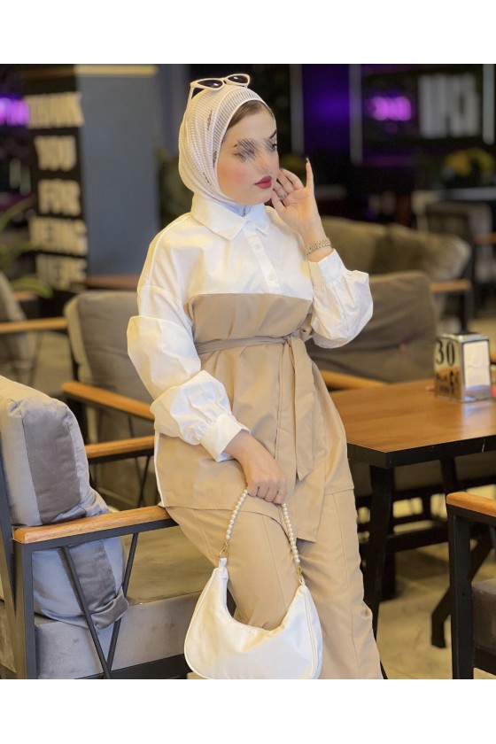 4443 - Tesettür İkili Takım Camel-H4