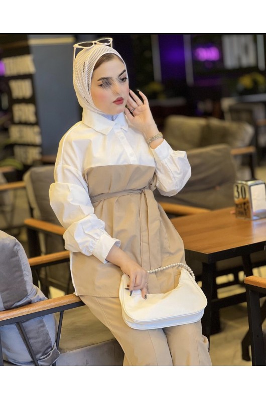 4443 - Tesettür İkili Takım Camel-H4
