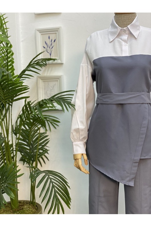 4443 - Tesettür İkili Takım Gri̇-H4