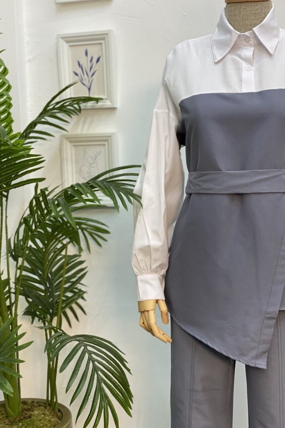 4443 - Tesettür İkili Takım Gri̇-H4