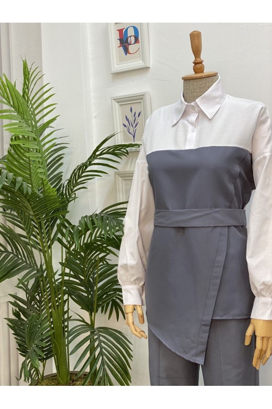 4443 - Tesettür İkili Takım Gri̇-H4