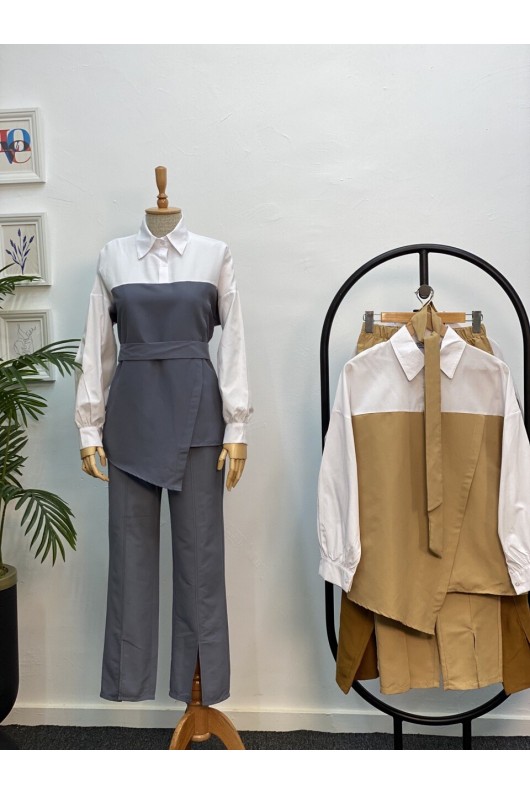 4443 - Tesettür İkili Takım Gri̇-H4