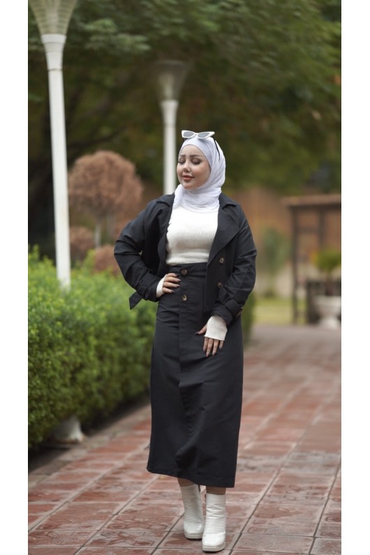 0142 - Tesettür Trençkot Si̇yah-I8 0142 - Tesettür Trençkot Si̇yah-I8