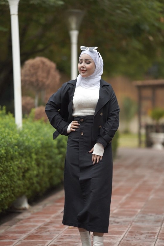 0142 - Tesettür Trençkot Si̇yah-I8