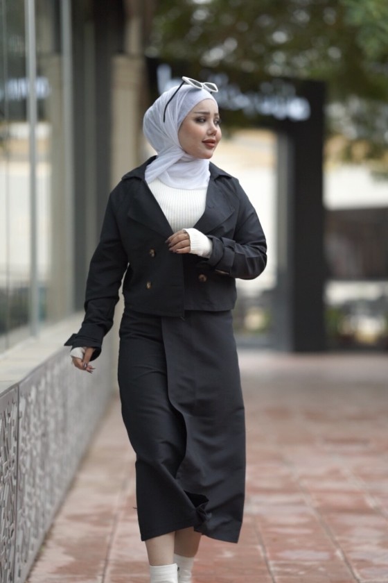 0142 - Tesettür Trençkot Si̇yah-I8