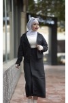 0142 - Tesettür Trençkot Si̇yah-I8 0142 - Tesettür Trençkot Si̇yah-I8