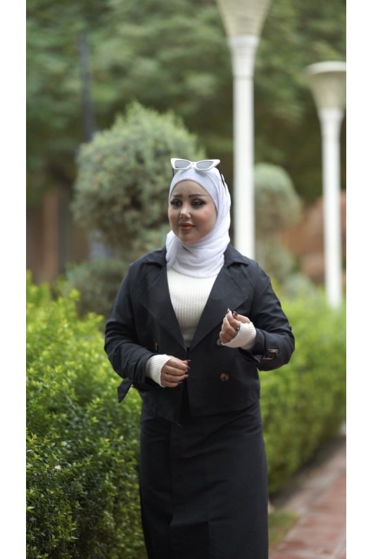 0142 - Tesettür Trençkot Si̇yah-I8 0142 - Tesettür Trençkot Si̇yah-I8
