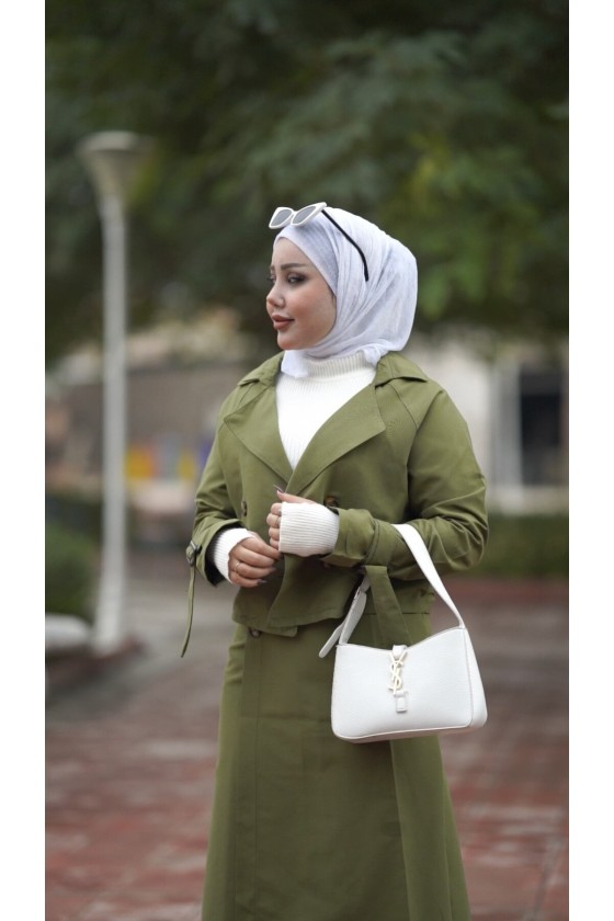 0142 - Tesettür Trençkot Haki̇-I8