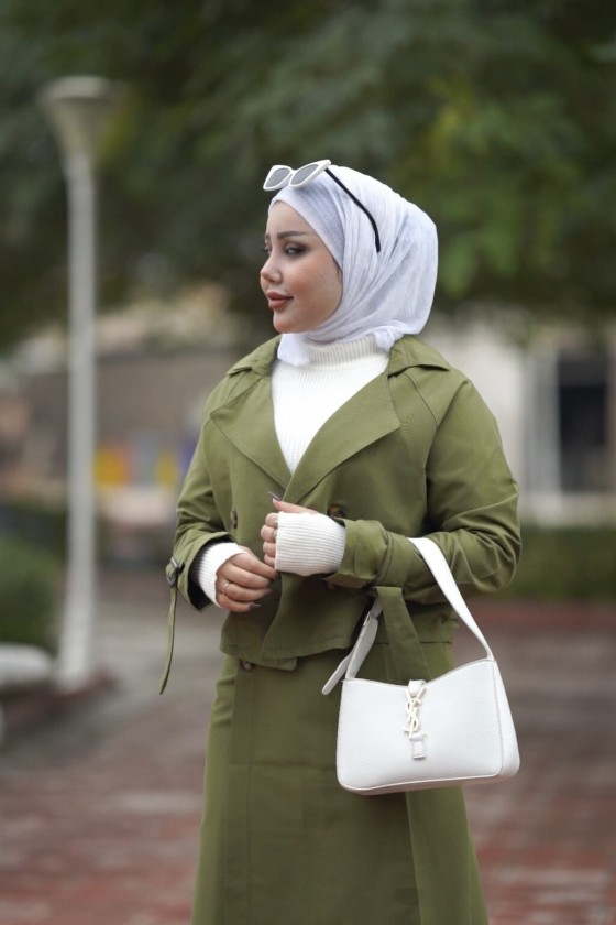 0142 - Tesettür Trençkot Haki̇-I8