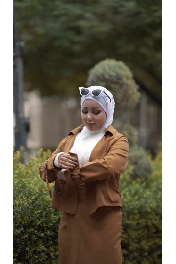 0142 - Tesettür Trençkot Taba-I8