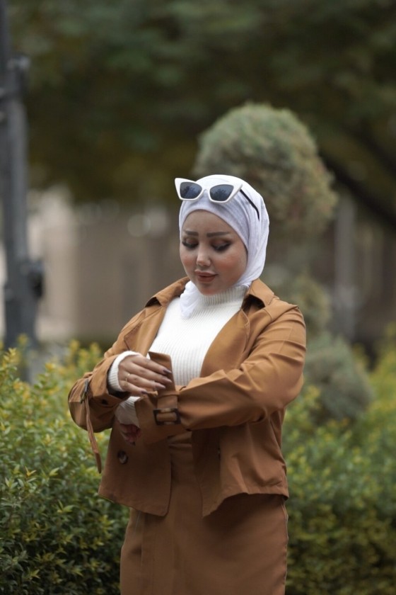 0142 - Tesettür Trençkot Taba-I8