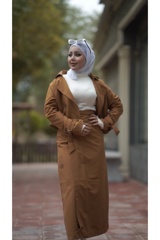 0142 - Tesettür Trençkot Taba-I8