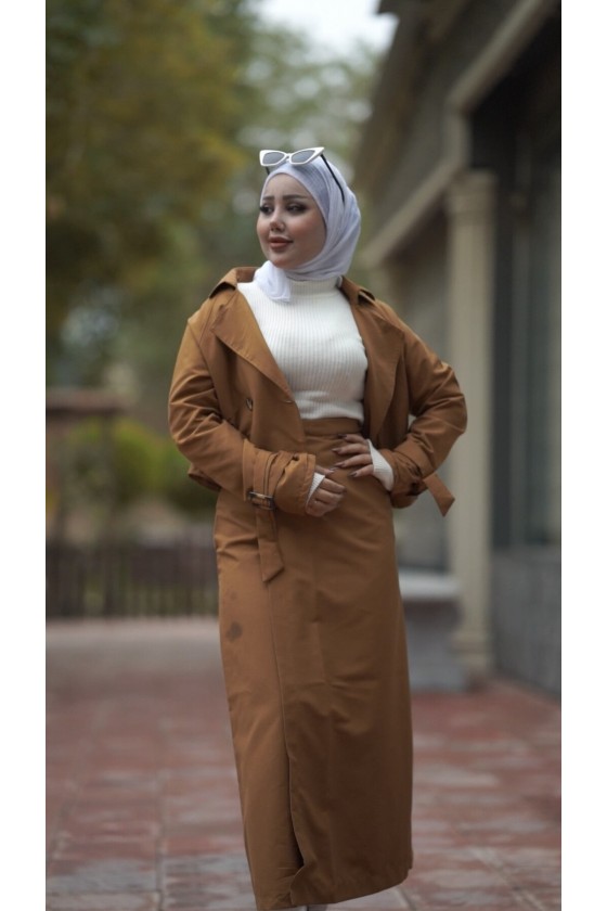 0142 - Tesettür Trençkot Taba-I8