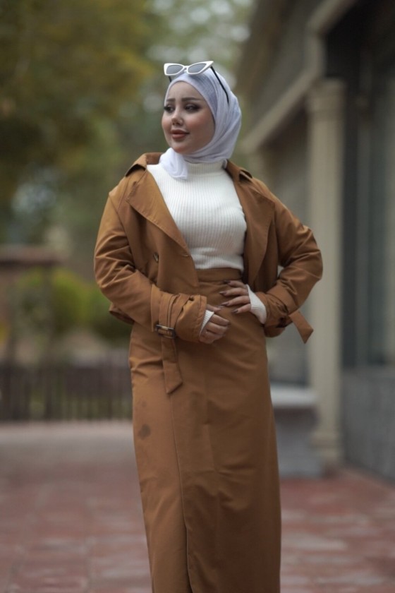 0142 - Tesettür Trençkot Taba-I8