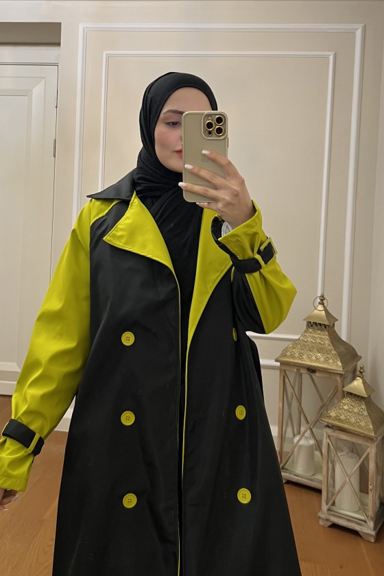 4406 - Tesettür Trençkot Si̇yah-I2