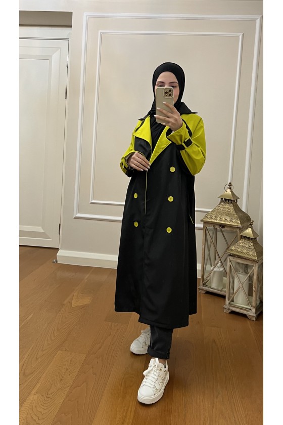 4406 - Tesettür Trençkot Si̇yah-I2 4406 - Tesettür Trençkot Si̇yah-I2