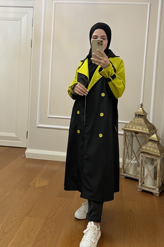 4406 - Tesettür Trençkot Si̇yah-I2