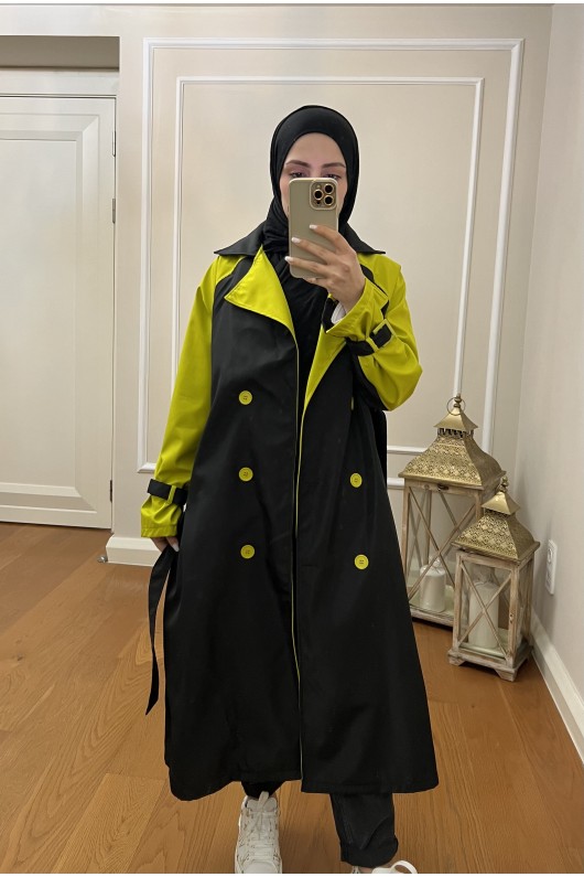 4406 - Tesettür Trençkot Si̇yah-I2 4406 - Tesettür Trençkot Si̇yah-I2