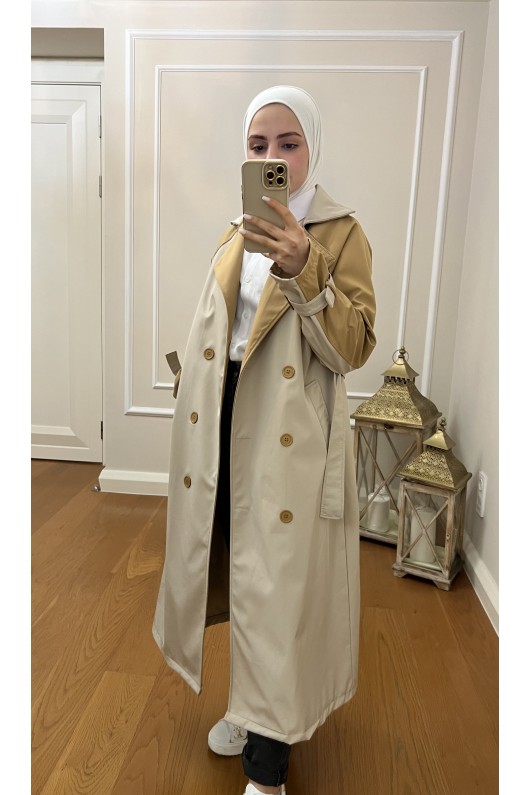 4406 - Tesettür Trençkot Bej-I2