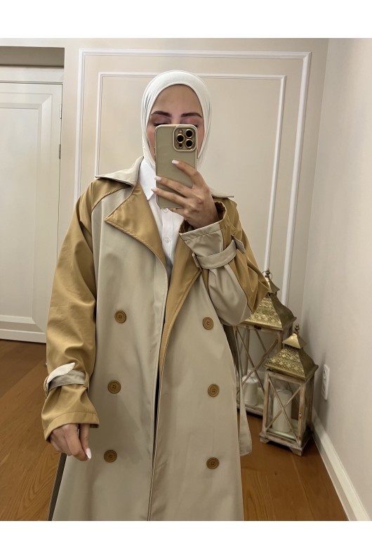 4406 - Tesettür Trençkot Bej-I2