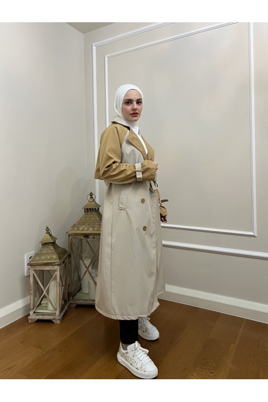 4406 - Tesettür Trençkot Bej-I2