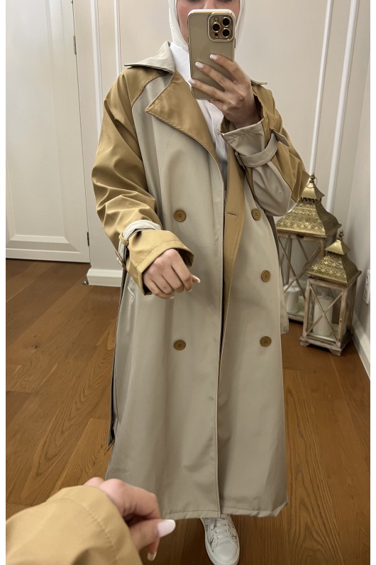 4406 - Tesettür Trençkot Bej-I2