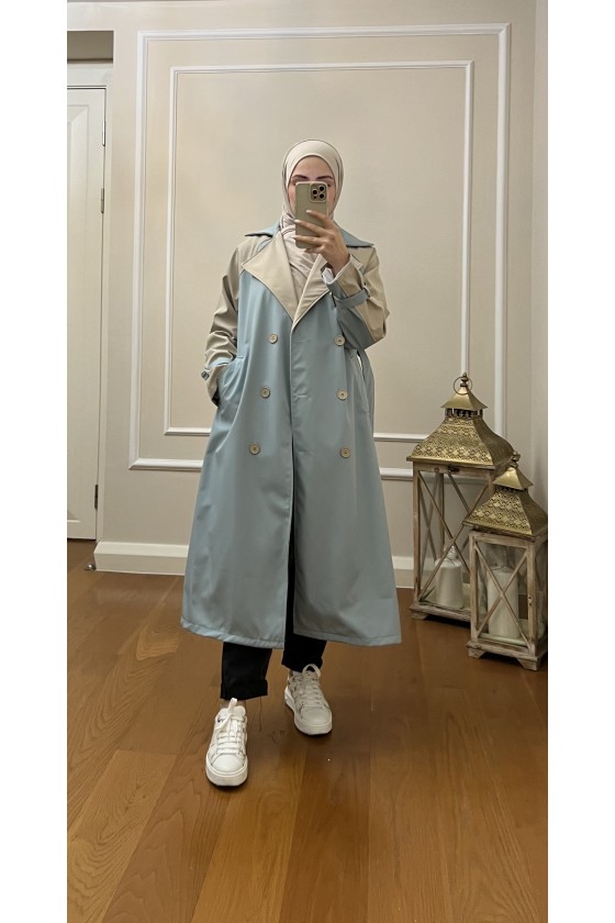 4406 - Tesettür Trençkot Mavi̇-I2
